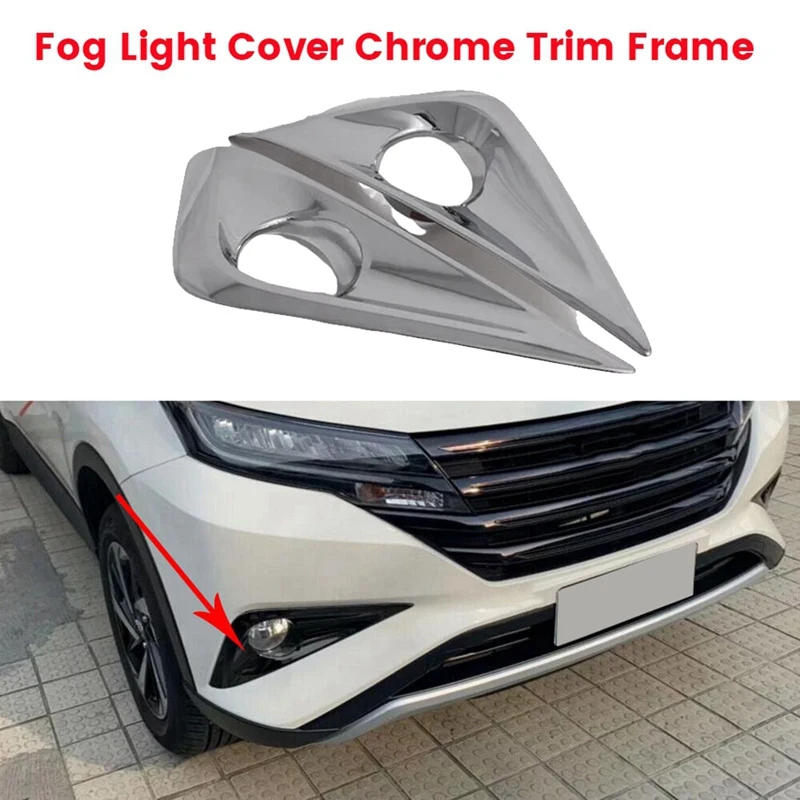 1Pair Front Fog Light Cover Chrome Moulding Trim Accessories For Toyota RUSH 2018-2023 Daytime Running Lamp Grille Frame