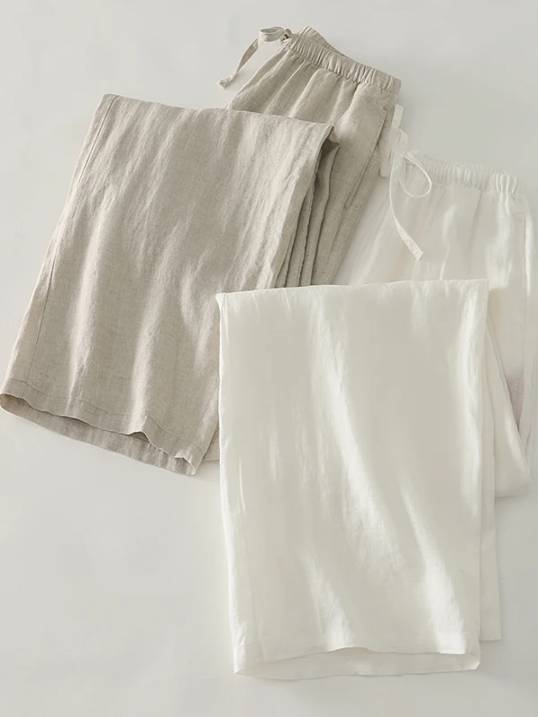 

Summer Casual Cotton Linen Wide Leg Pants Thin Pure Color Nine Points Women's plus Size Clothing High Waist Straight Cut Trou...