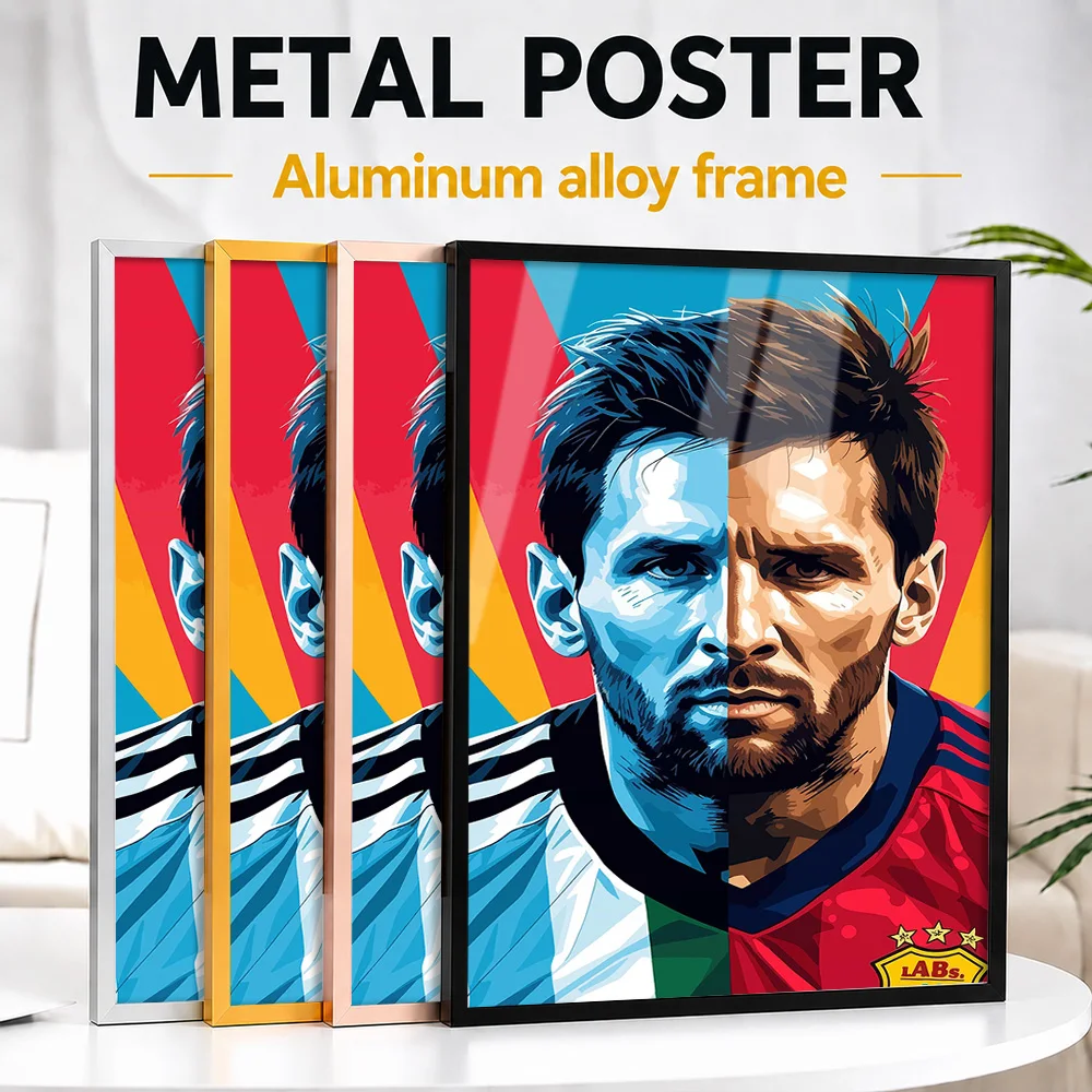 Cool Messi Portrait Metal Poster With Aluminum Alloy Frame Customized Illustrated Wall Art For Living Room, Football Fan Gift
