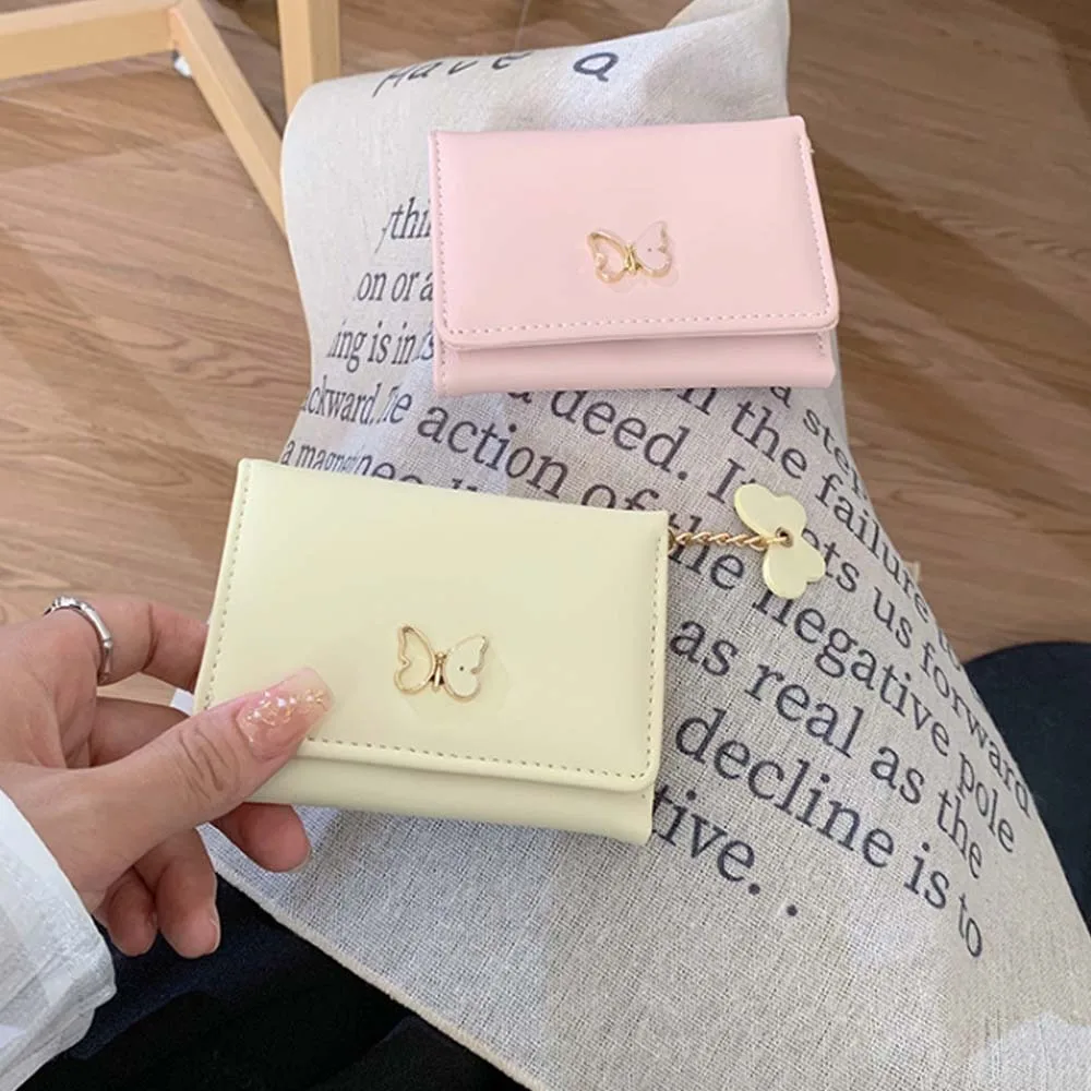 Button Pendant Butterfly Zero Wallet Waterproof Sewn Simplified PU Purse Large Capacity Korean Style Mini Coin Pouch Girls