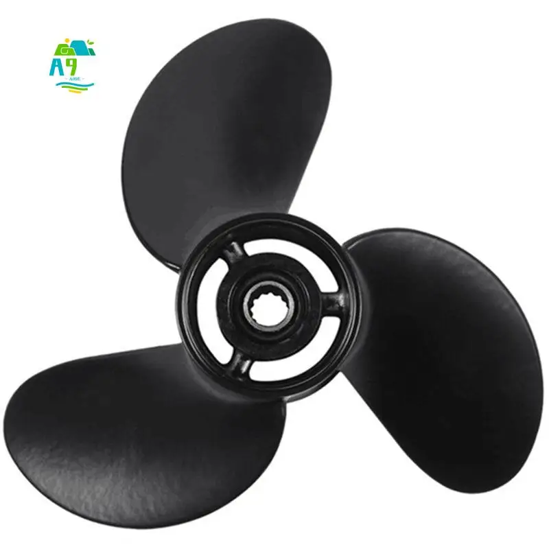 

A09E-8-9.8HP 3 Blades 3B2W64517-1 8.5X9 Outboard Propeller Boat For Tohatsu Nissan Mercury 12 Spline Tooths Black