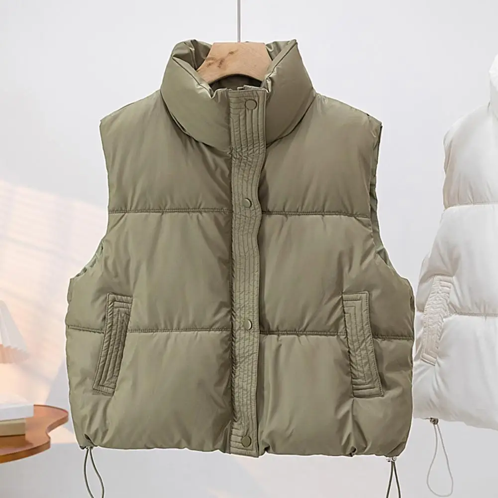 Lightweight Women Vest Women\'s Winter Padded Vest with Stand-up Collar Drawstring Hem Outdoor Down Coat for Windproof Heat