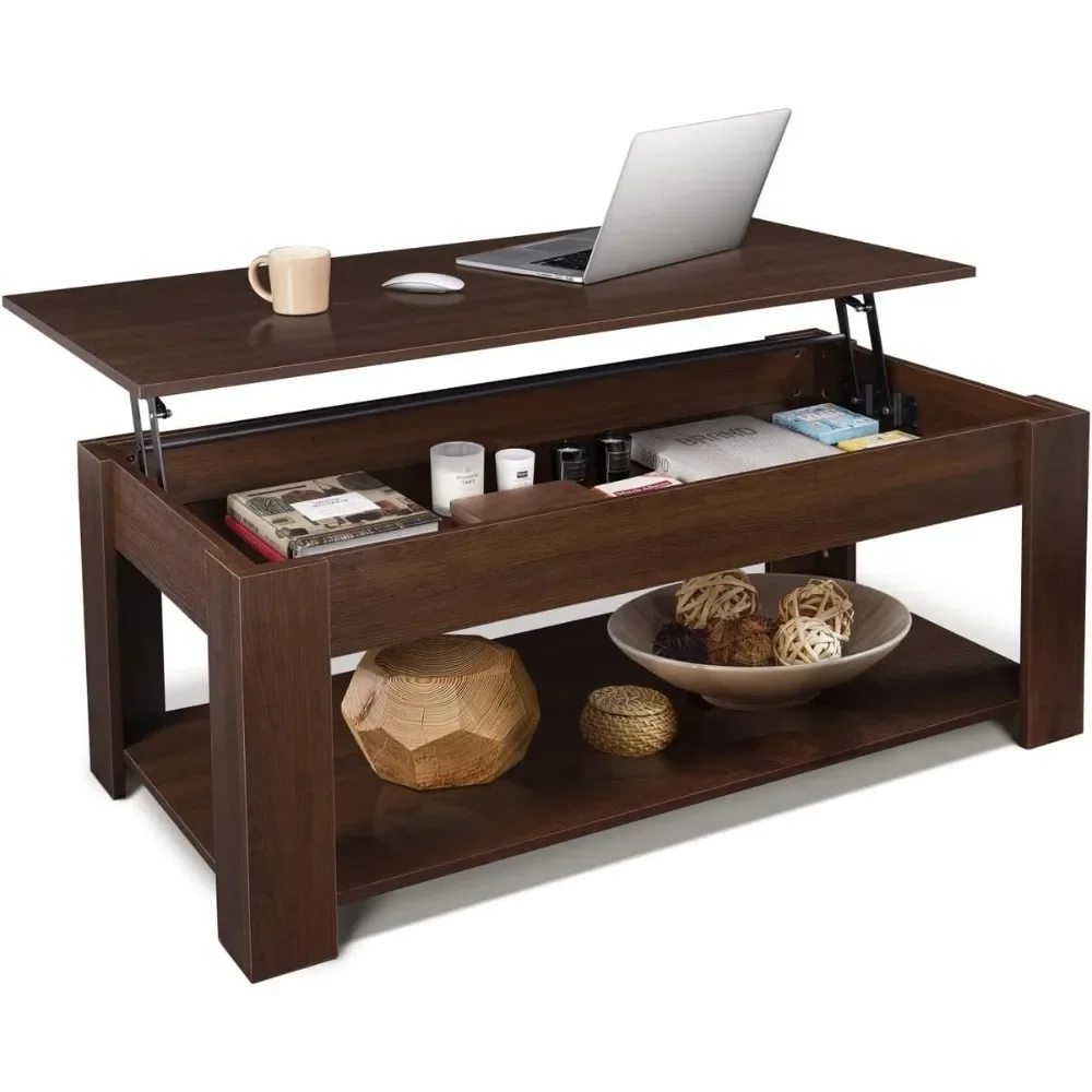 

47'' Espresso Lift Top Coffee Table with Hidden Storage Compartment & Lower Shelf, Table Design for Living Room