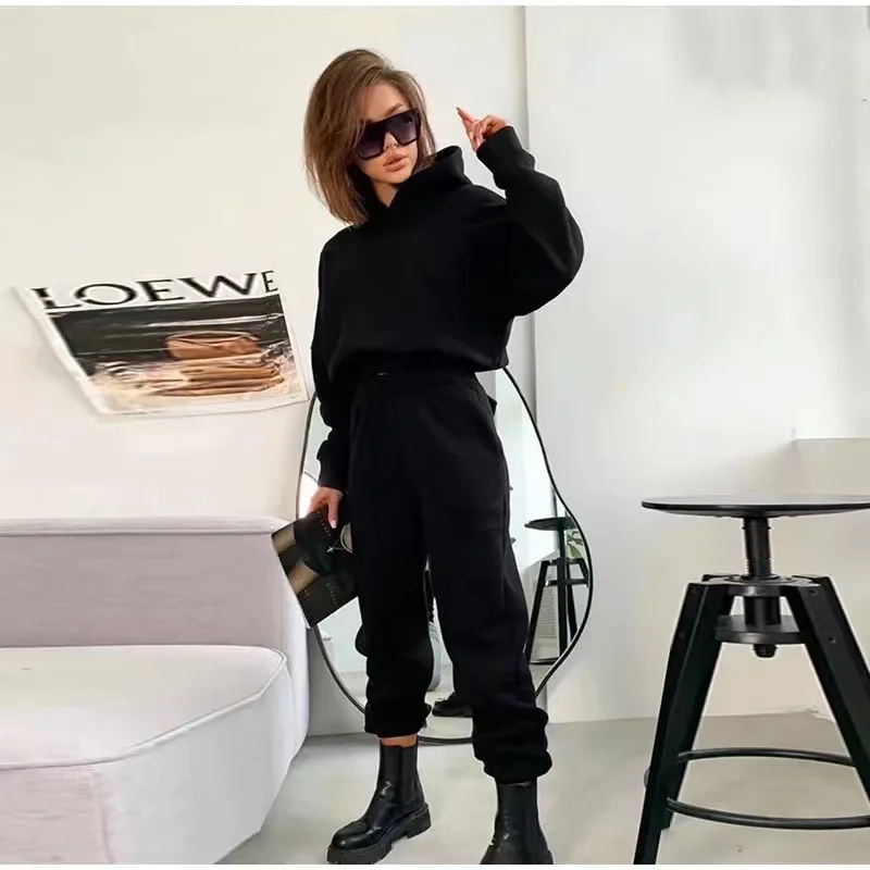 2023 Autumn Winter Two Piece Sets Women Tracksuit Oversized Suit Trouser Suits Female Sweatshirt Solid Sports Hoodie Sportswear