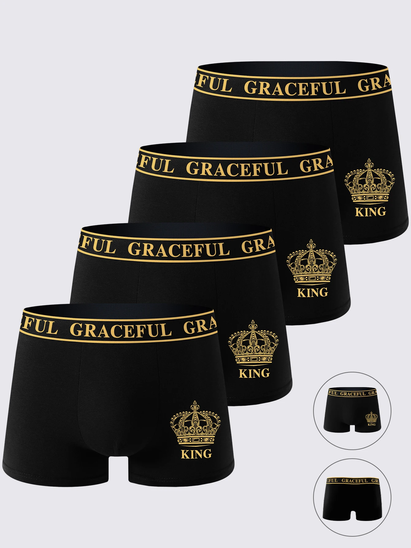 4-Pack Men's Underwear Comfortable Breathable Soft Boxer Shorts Black Gold High-End Sporty Casual Men's Briefs Underwear