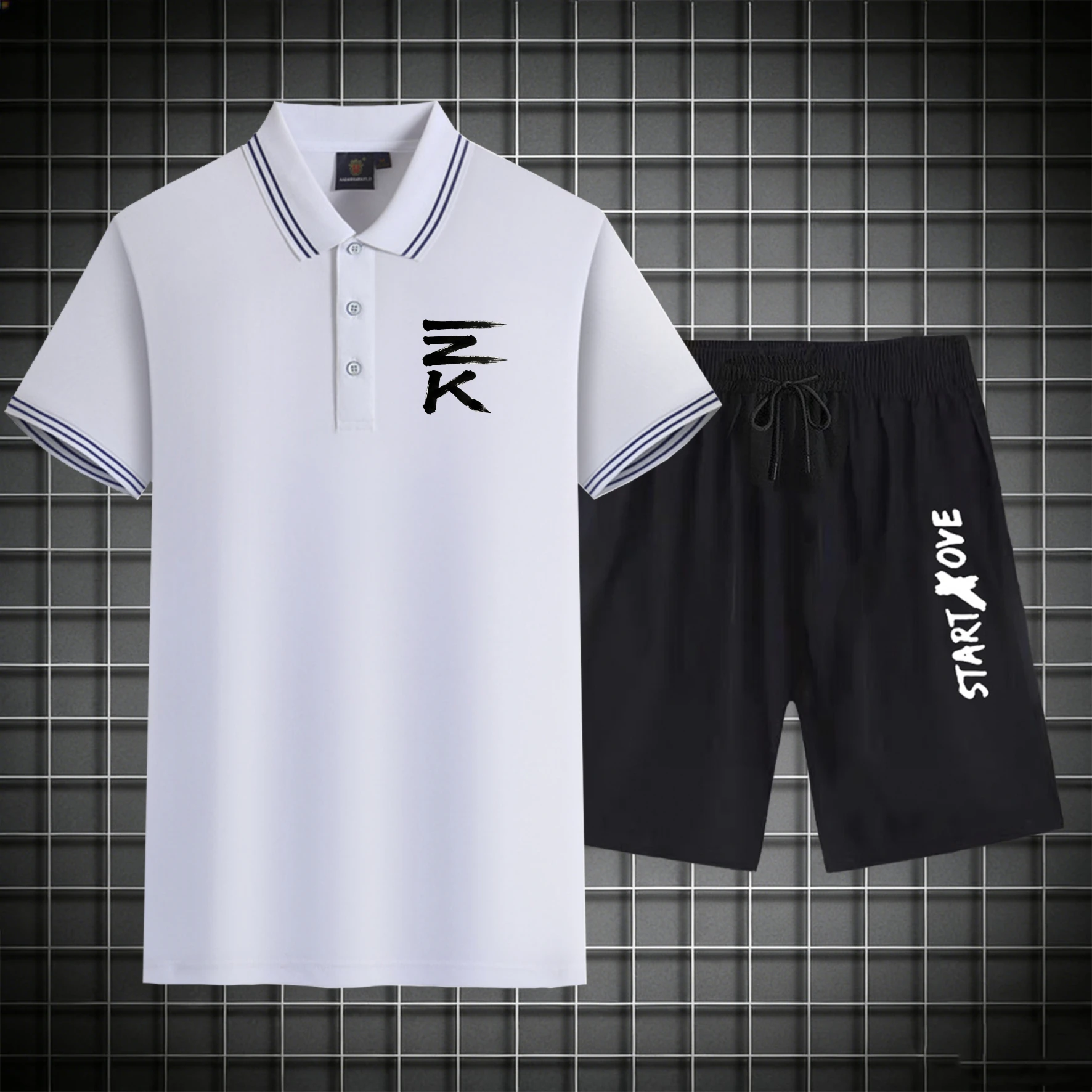 

men's Polos sets 2026 Summer Graphic clothing set Short sleeve sweat suit training suit set men Polyester Suit for man Printed