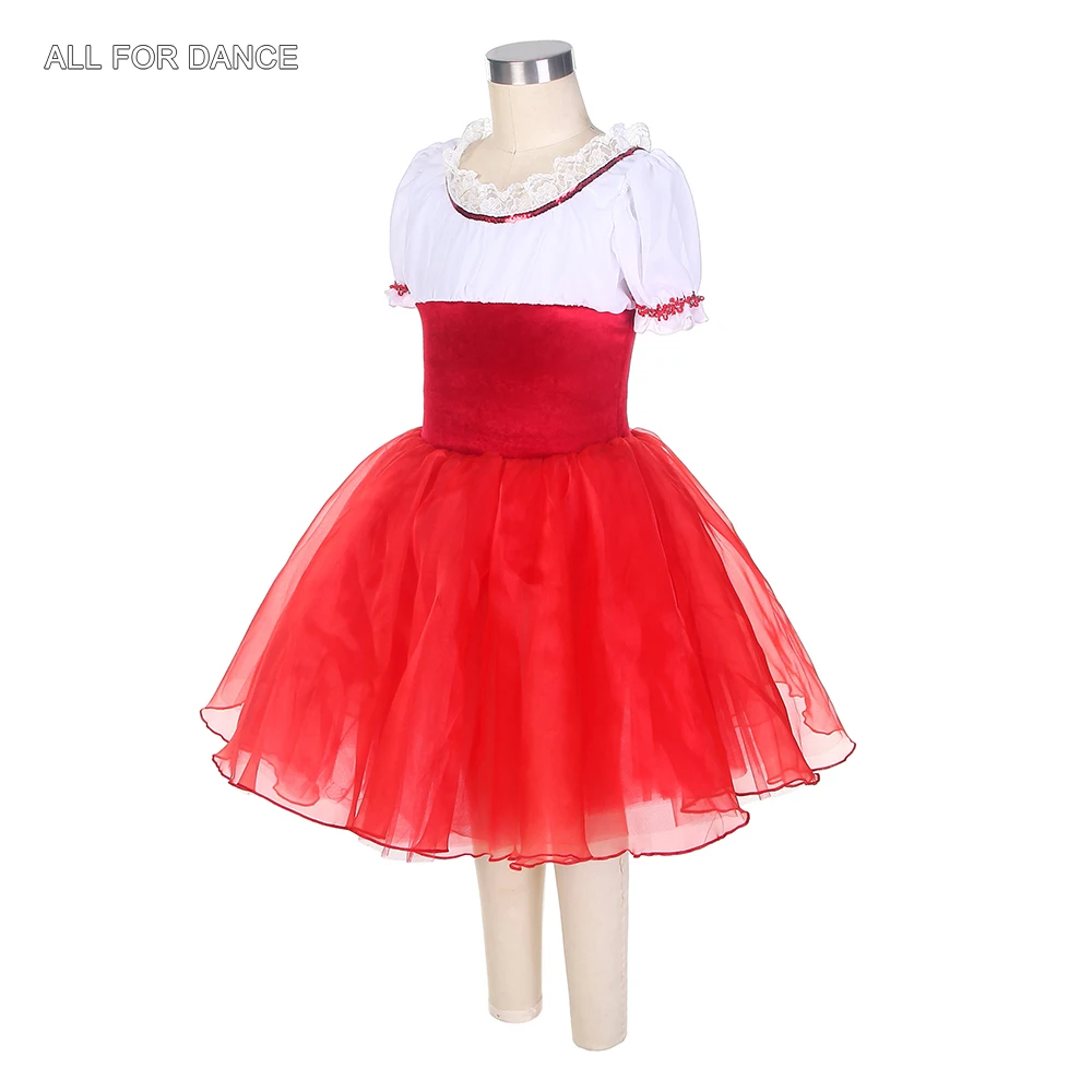 22122 Short Sleeves Ballet Dance Tutu Costume  Red Velvet Bodice with Soft Tulle Tutu Skirt Ballerina Dress for Girls