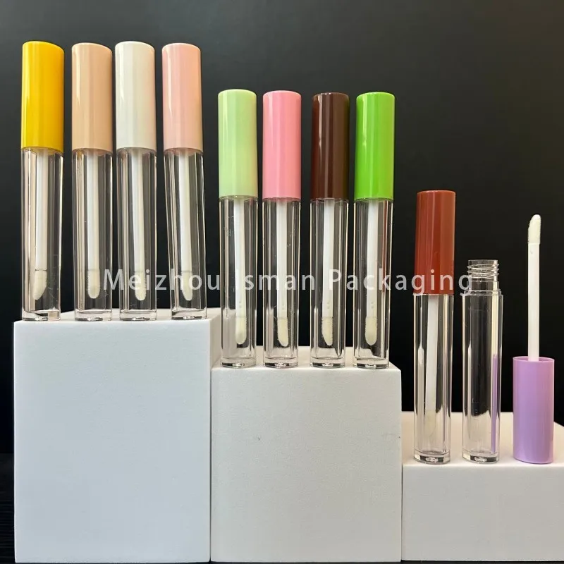 

50Pcs High Quality Clear Cylindrical Shape Candy Colored Lip Gloss Tubes Empty Plastic Cosmetic Liquid Lipstick Tube 4ml