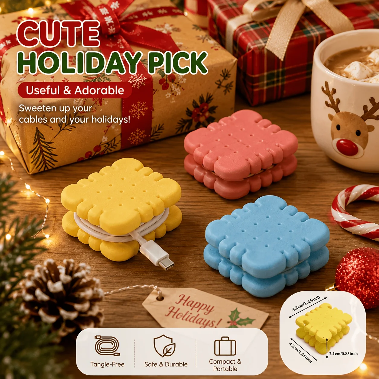 Creative biscuit winder, data cable storage and finishing artifact, Oreo shape cable management clip