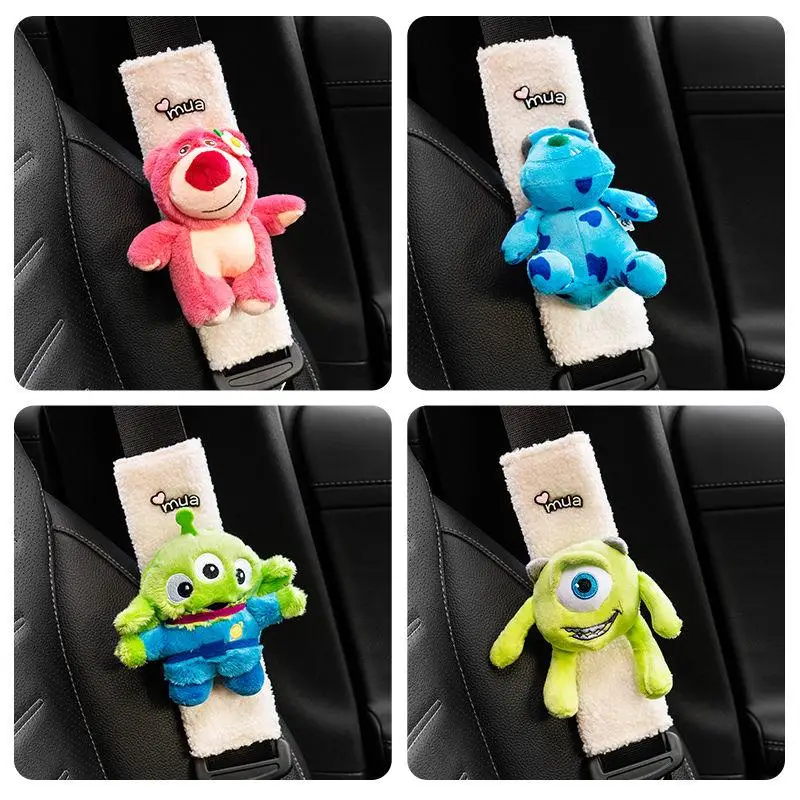 Cartoon Toy Story Seat Belt Shoulder Protector Couple Cute Anime Car Safety Belt Cover with Anti Strangulation Neck Plush Toy