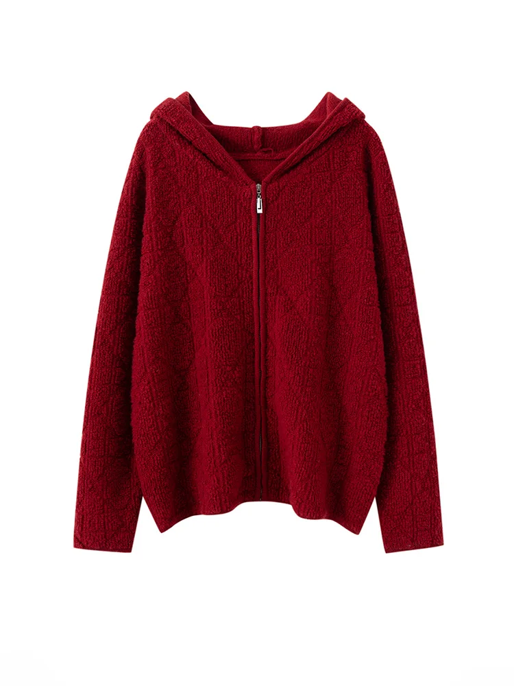 منشفة التطريز مقنعين سترة الخريف الشتاء المرأة سميكة 100% الكشمير تريكو نعمة عادية الملابس النسائية بلايز كسول الرياح