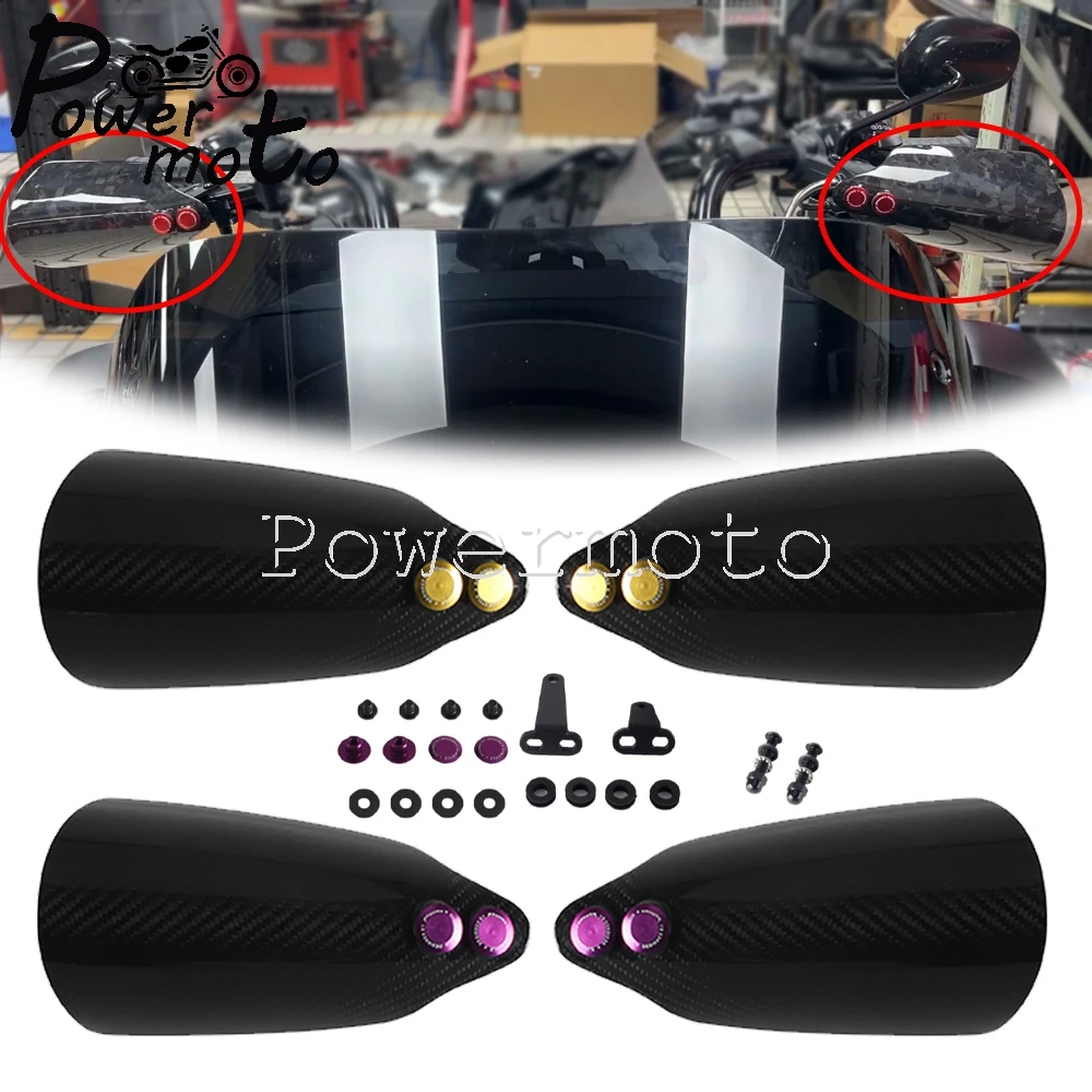 Carbon Fiber+Black Coated Aluminum Motorcycle Hand Shield Guards Handle Handguard Protector W/Mounts For Harley Street Glide 21+