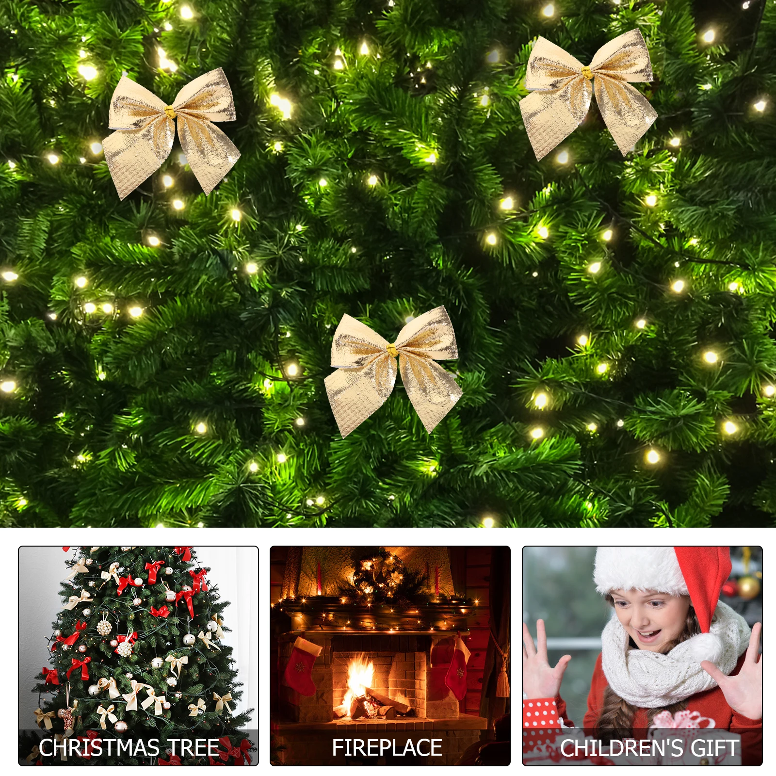 

120 Pcs Wreath Christmas Decorations Outdoor Bow Desktop Ornaments Golden Party