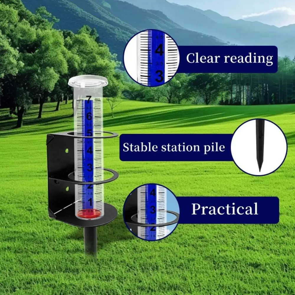 Transparent Outdoor Rain Gauge Secure Stake Mounted Adjustable Height Rain Measure Gauge Freeze Proof Removable