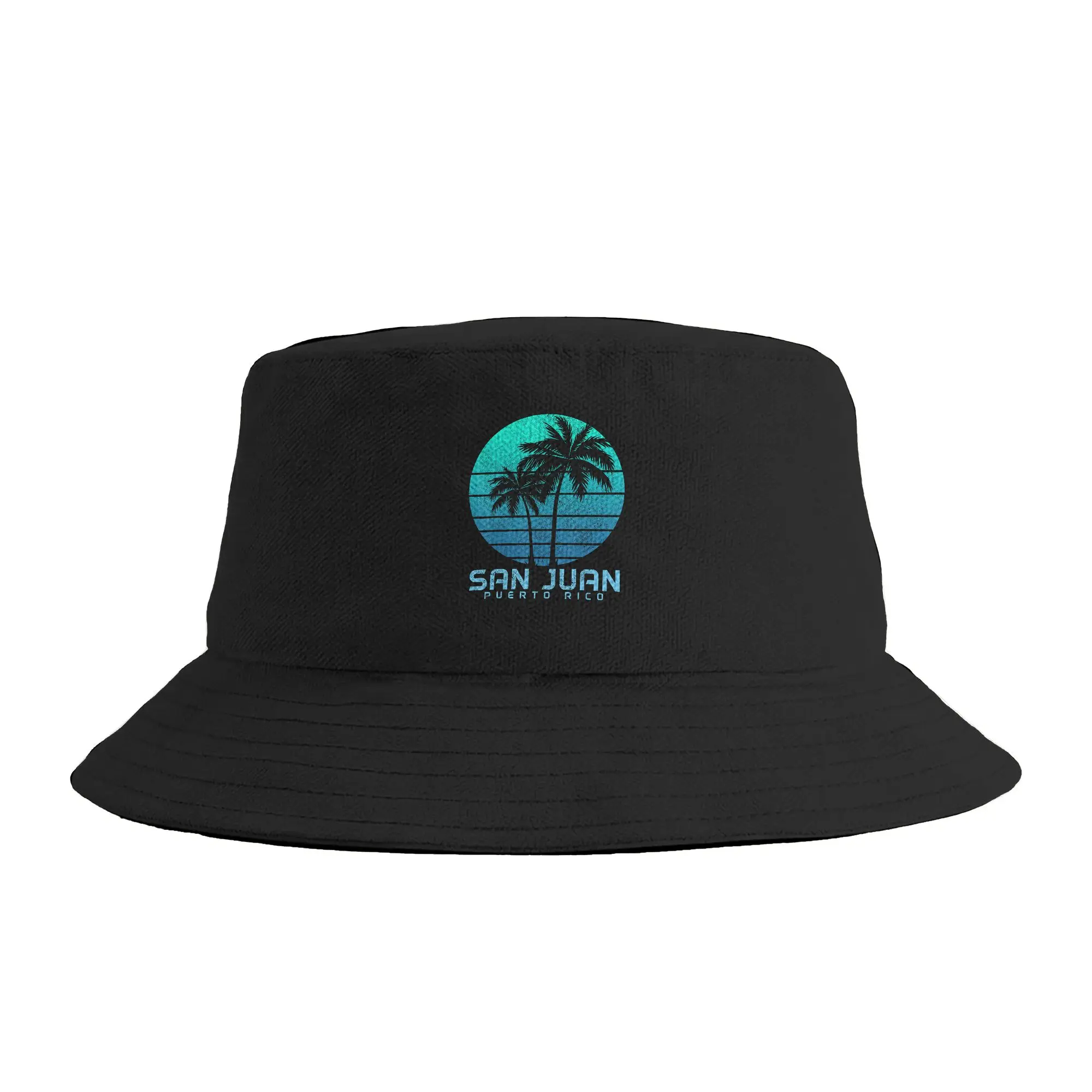 San Juan Puerto Rico Vintage Palm Trees Beach Souvenir Pride Bucket Hat  Streetwear Fisherman Caps For Unisex Beach Travel Hats