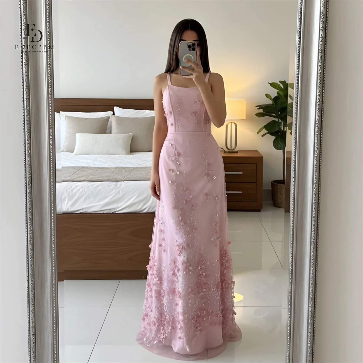 

EDECPBM Wedding Dresses for Parties Mermaid Luxurious Women's Evening Dresses for Special Occasions 3D Flowers Pink فساتين سهرة