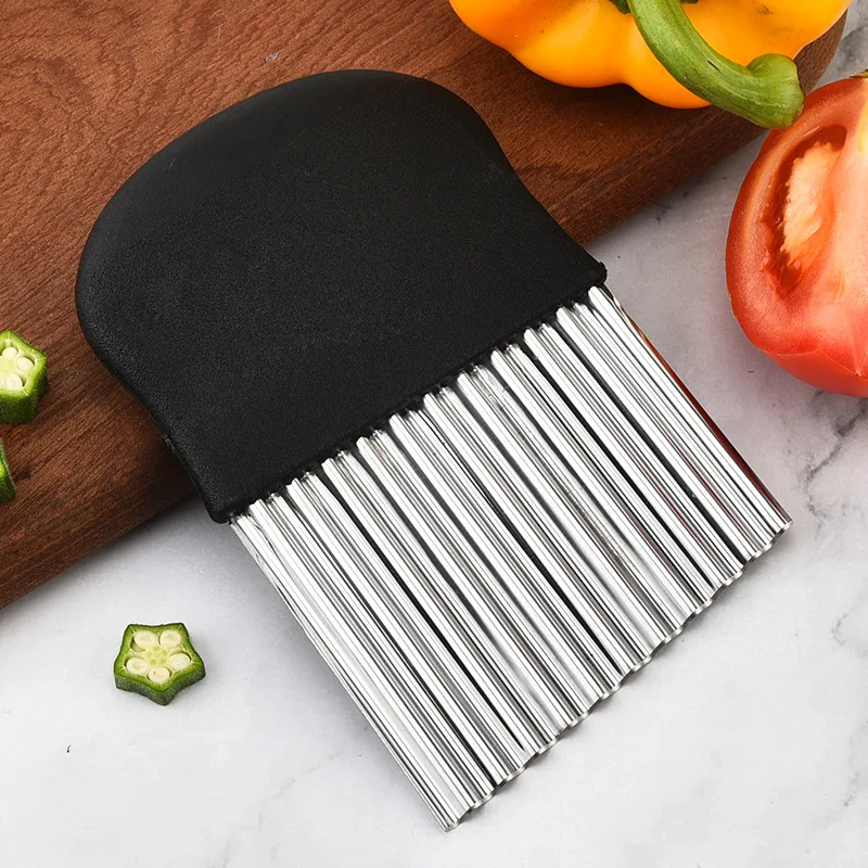 

Stainless Steel Potato Chip Slicer Dough Vegetable Fruit Crinkle Wavy Kitchen Knife Cutter Chopper French Fry Maker Tools Gadget