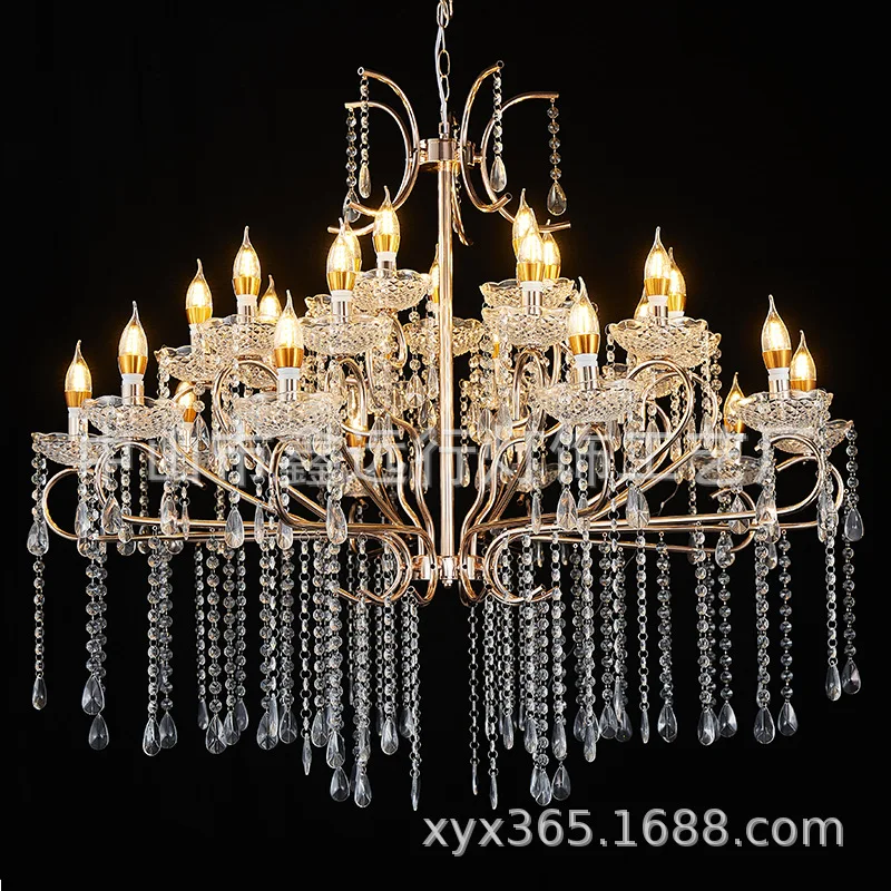 European Style Wedding Hall Iron Art Crystal LED Chandelier Waterproof Ceiling Decoration Arrangement Props
