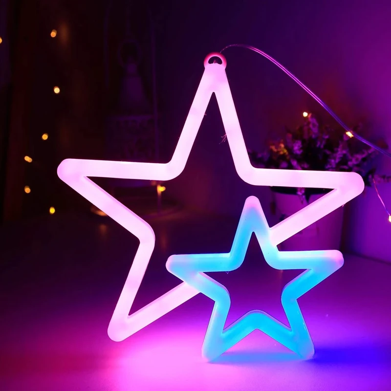 Led Neon Light Dual Star Shaped Night Light Creative Bedroom Decoration Light Bar Atmosphere Light Double Side Colorful Light