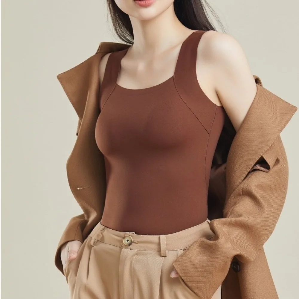 Undershirt Seamless Thermal Underwear Sleeveless Keep Warm Base Layer Vest with Chest Pad Bottoming Camisole Female