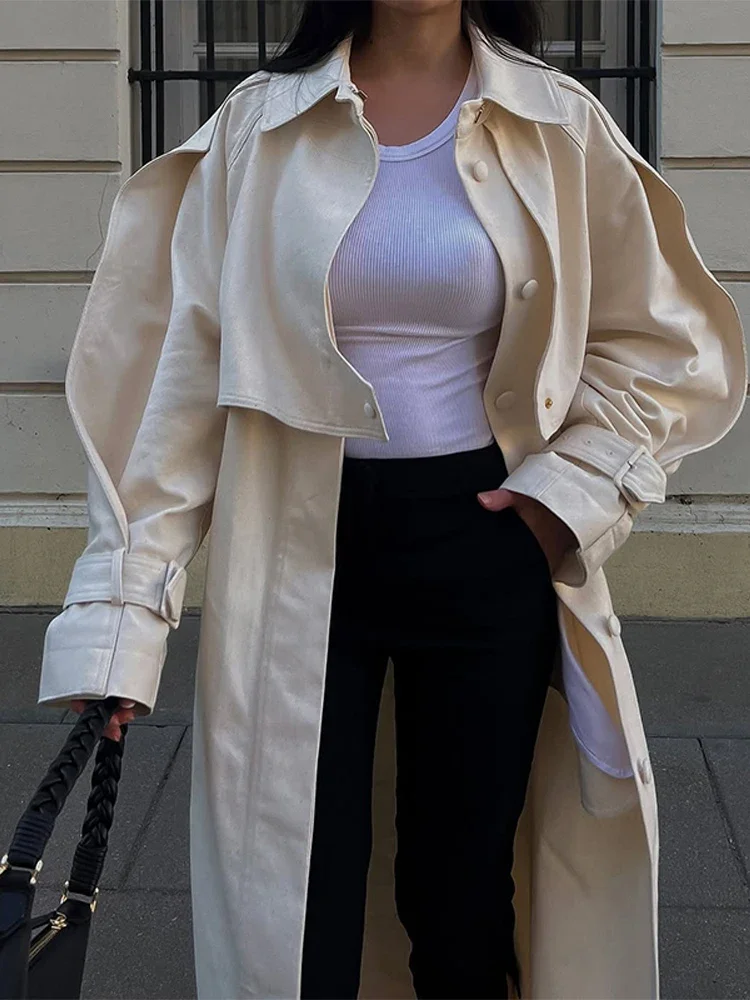 

Women's Trench Coat Elegant Laple Belt Single Breasted Pocket Full Sleeve Female Long Coat 2025 Autumn Winter New Lady Outwears
