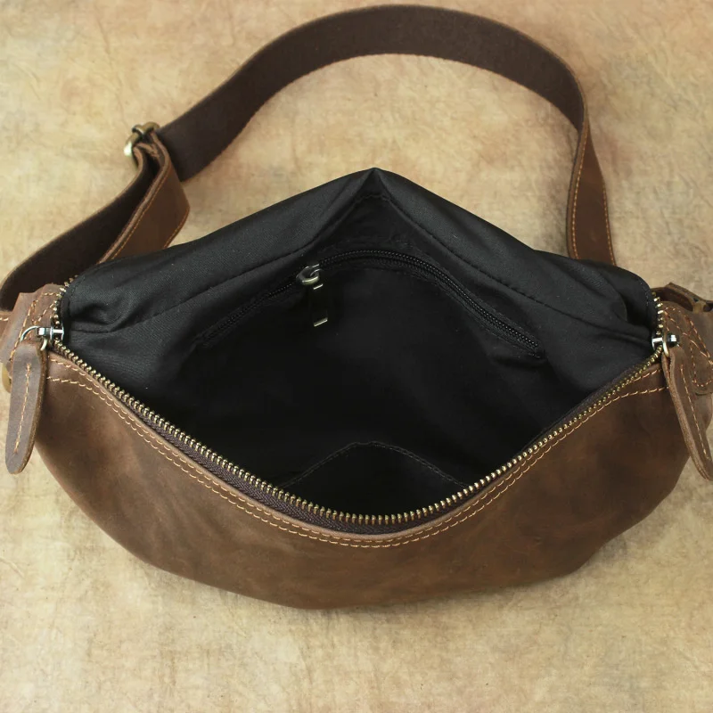 Sac de taille unisexe en cuir de cheval Elin, sacs de poitrine vintage pour hommes, sacs banane pour femmes, véritable sac de messager initié