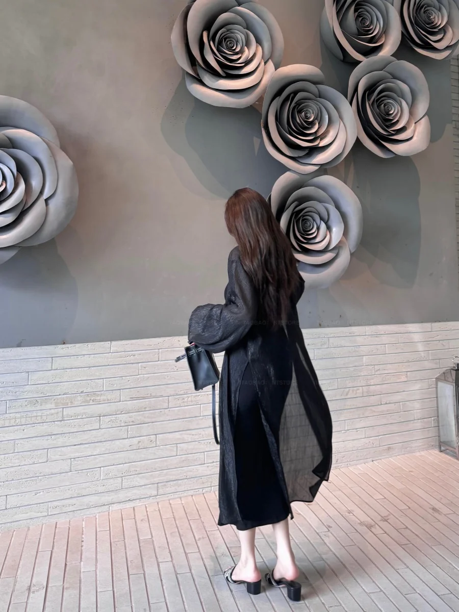 

Thin as a Cicada Wing Bla Dr Canion Bright Tead Silk Long Loose Simulation Silk Sun Protection irt Women's Faion