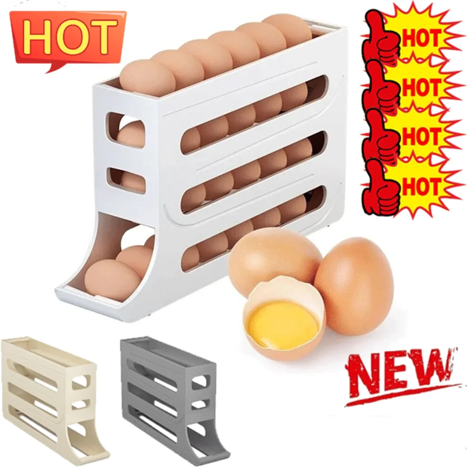 Automatic Scrolling Egg Rack Holder  Box Egg Basket Container Organizer Rolldown Refrigerator Egg Dispenser Lunch bag Jordan