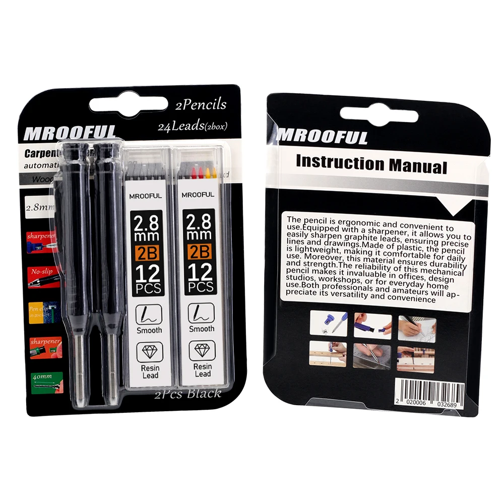 2,8mm Zimmermannsbleistift-Set mit Eingebautem Anspitzer und 2 Bleistiftminen für Holzarbeiten, Markieren und Zeichnen – Detail 4
