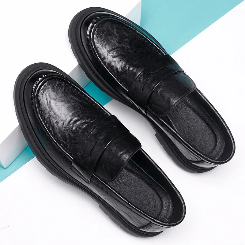 Leather Shoes For Men 2025 Fashion Business Casual Slip-on British Style Men's Shoes Hand-scratch Pattern Trendy Men's Loafers