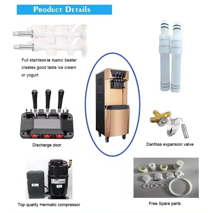 ماكينة صنع الآيس كريم 3 نكهات أوتوماتيكية احترافية تجارية ناعمة ماكينة صنع الآيس كريم بسعر الأعمال والمقهى