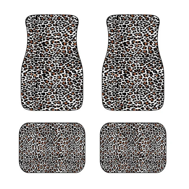 Universal Fit Front/Rear 4 Piece Full Set Brown Leopard Print Custom Design Carpet Car SUV Truck Floor Mats Doormat