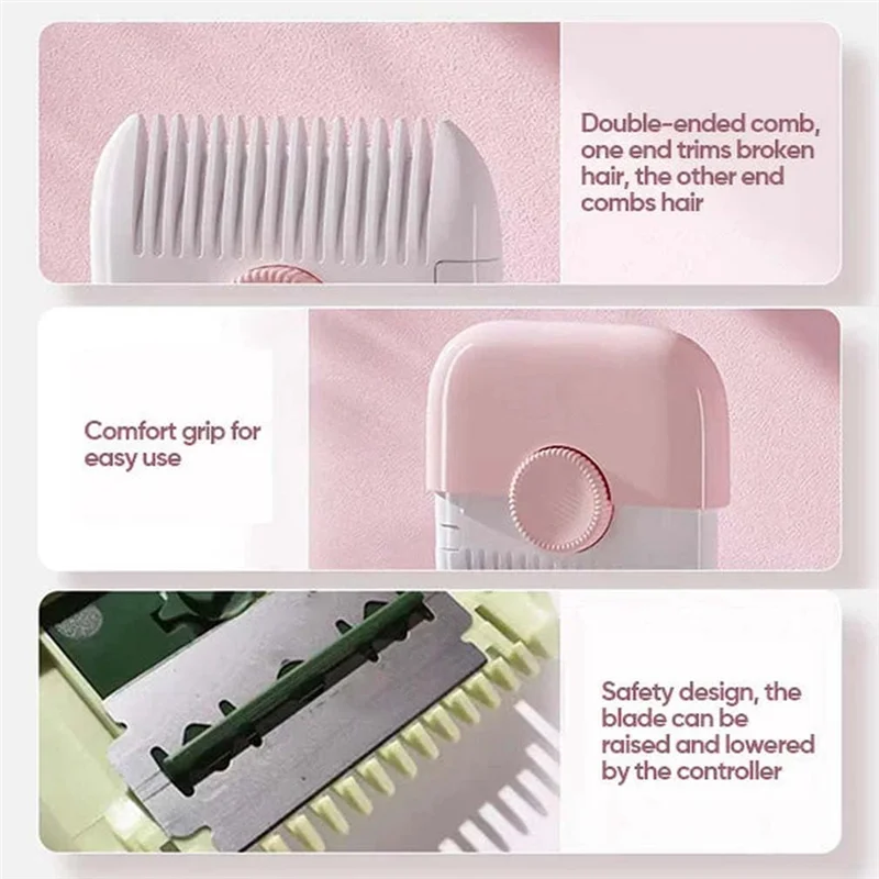 

ABKR-2-In-1 Hair Cutting Trimmer Barber Comb Bangs Hair Cutter Remover Home Mini Makeup Tools,Green Durable 6.5X7.5Cm