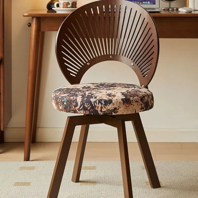 

Кресло из массива дерева для дома, компьютерное кресло, для спальни, для макияжа, вращающееся на 360 градусов, для гостиной, столовой, с подголовником