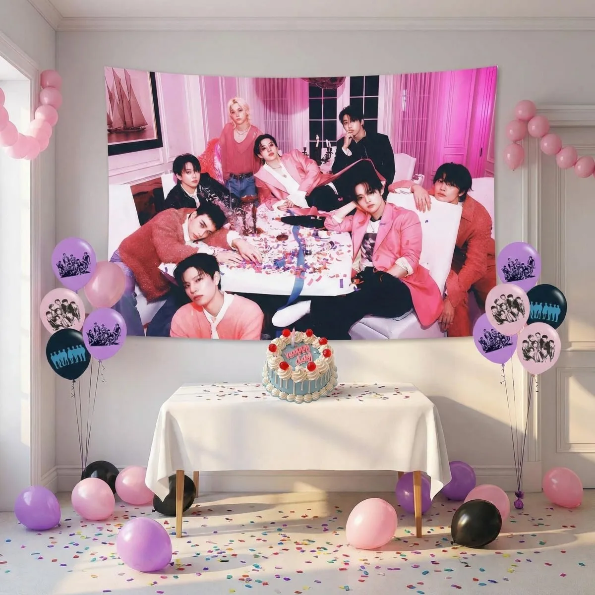 Do it Merch Combo de Decoración para Habitación con Telón de Fondo y Globos, Impresión de Alta Definición, Decoración para Fiestas de Fans, Regalo de Cumpleaños para Fans de Kpop