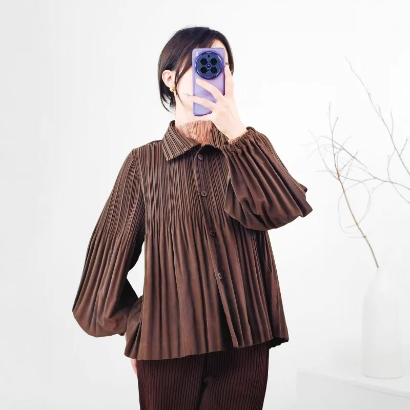 

Miyake Trench Coat Pleated Jacket 2025 Fall Winter New Commuter Urban Trench Coat Lapel Long-sleeved Versatile Simple Women's