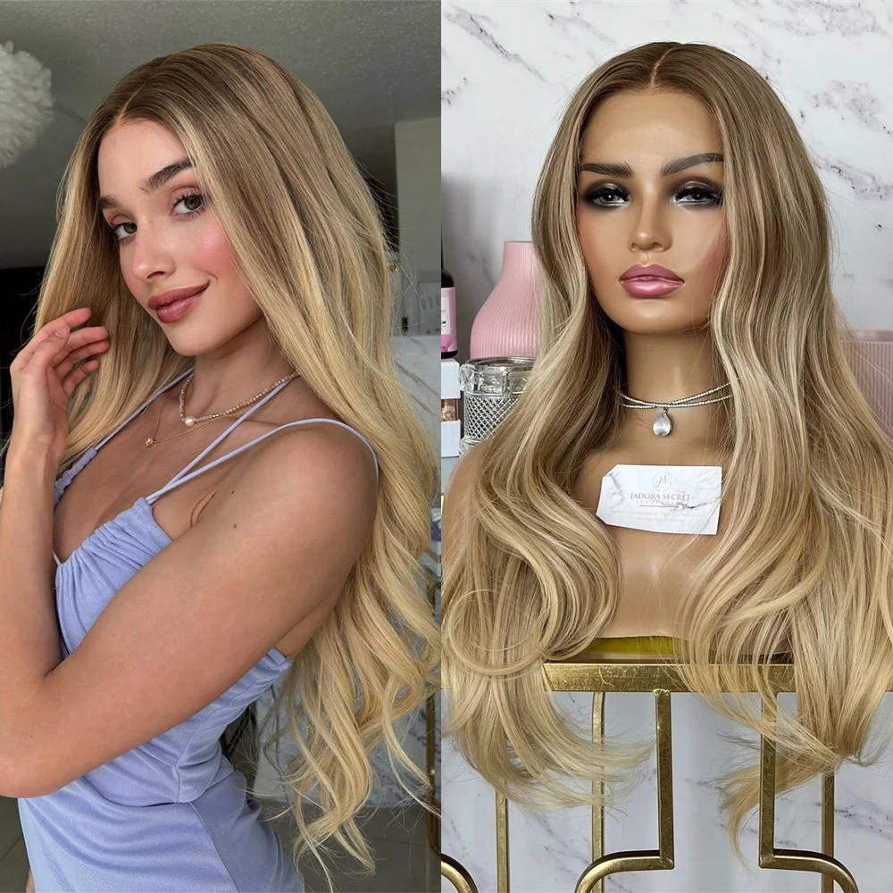 

Длинный волнистый парик 13x4, блондинка с омбре, балаяж, высококачественный синтетический парик спереди, натуральный предварительно выщипанный волос с детскими волосами 28 дюймов