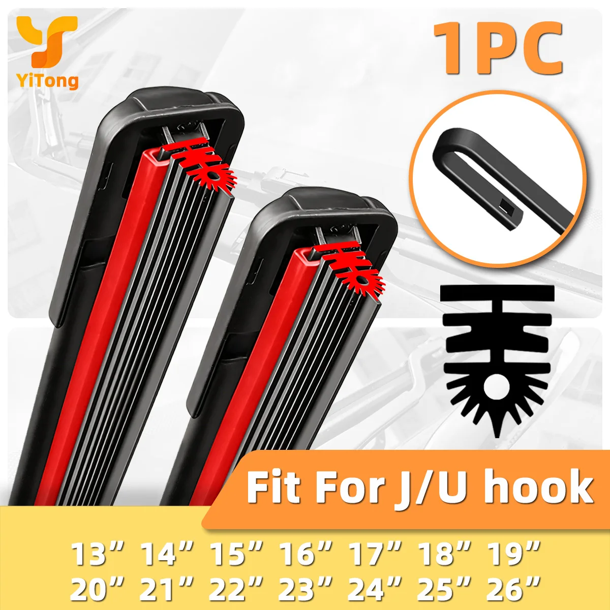 Limpiaparabrisas para coche con diseño de 11 capas de tira de caucho natural, adecuado para limpiaparabrisas silenciosos de 13"-26", compatible con accesorios de limpiaparabrisas con gancho J/U