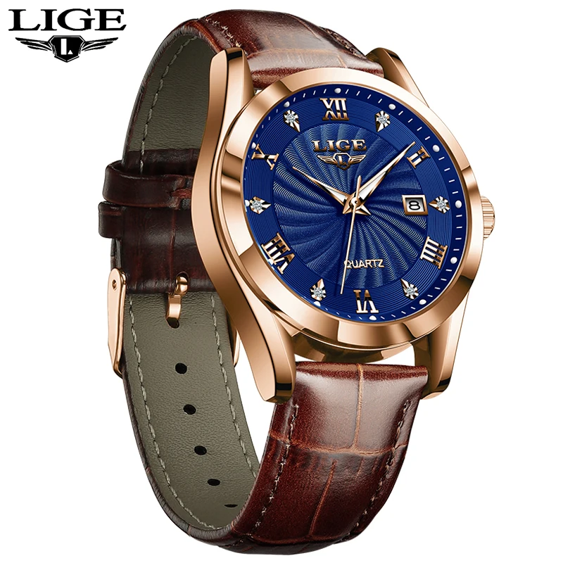 LIGE  men's watch classic original quartz watch waterproof leather strap calendar simple business fashion watches for men reloj