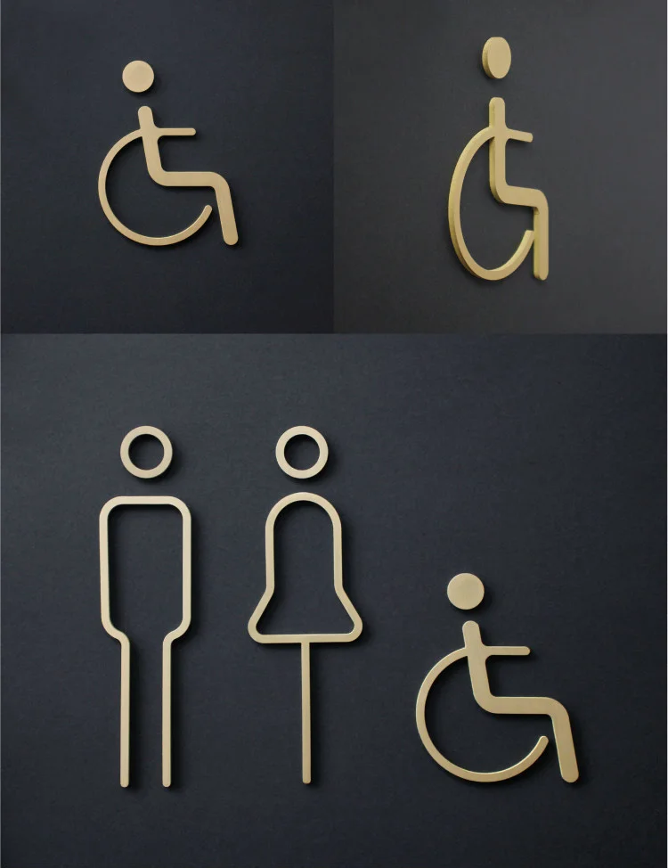 1 stücke Kreative Messing Wc Logo männer und frauen Wc Türschild Waschraum Zeichen Wc Platte Metall beschilderung Bord – Detail 8