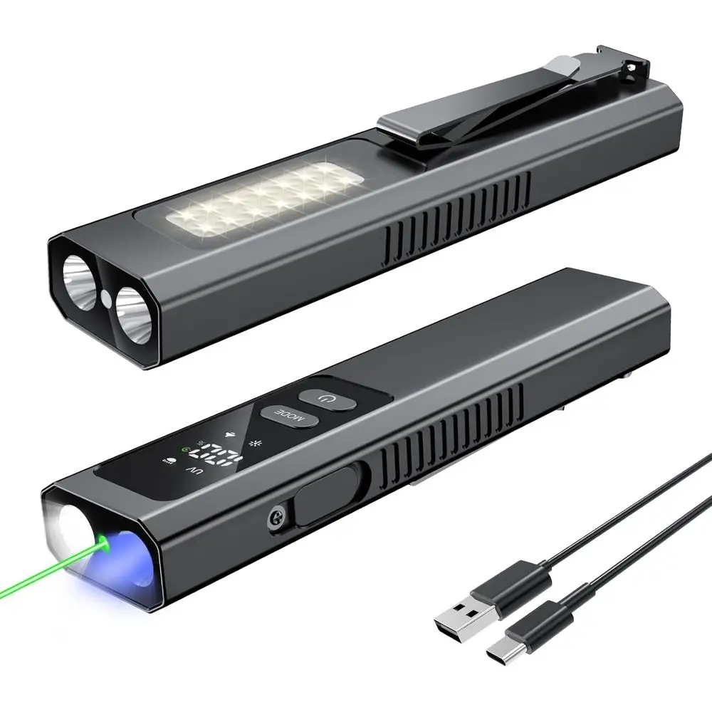 

Многофункциональный перезаряжаемый светодиодный рабочий фонарь 4-в-1 с зеленым лучом, УФ-светом и комбинированным сигнальным светом LT-010 (черный)