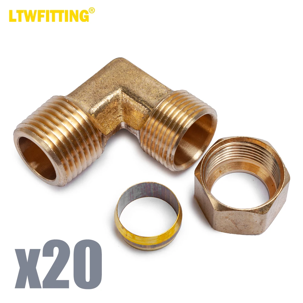 

LTWFITTING 1/2-Inch OD x 1/2-Inch Male NPT 90 Degree Compression Elbow,Brass Compression Fitting(Pack of 20)