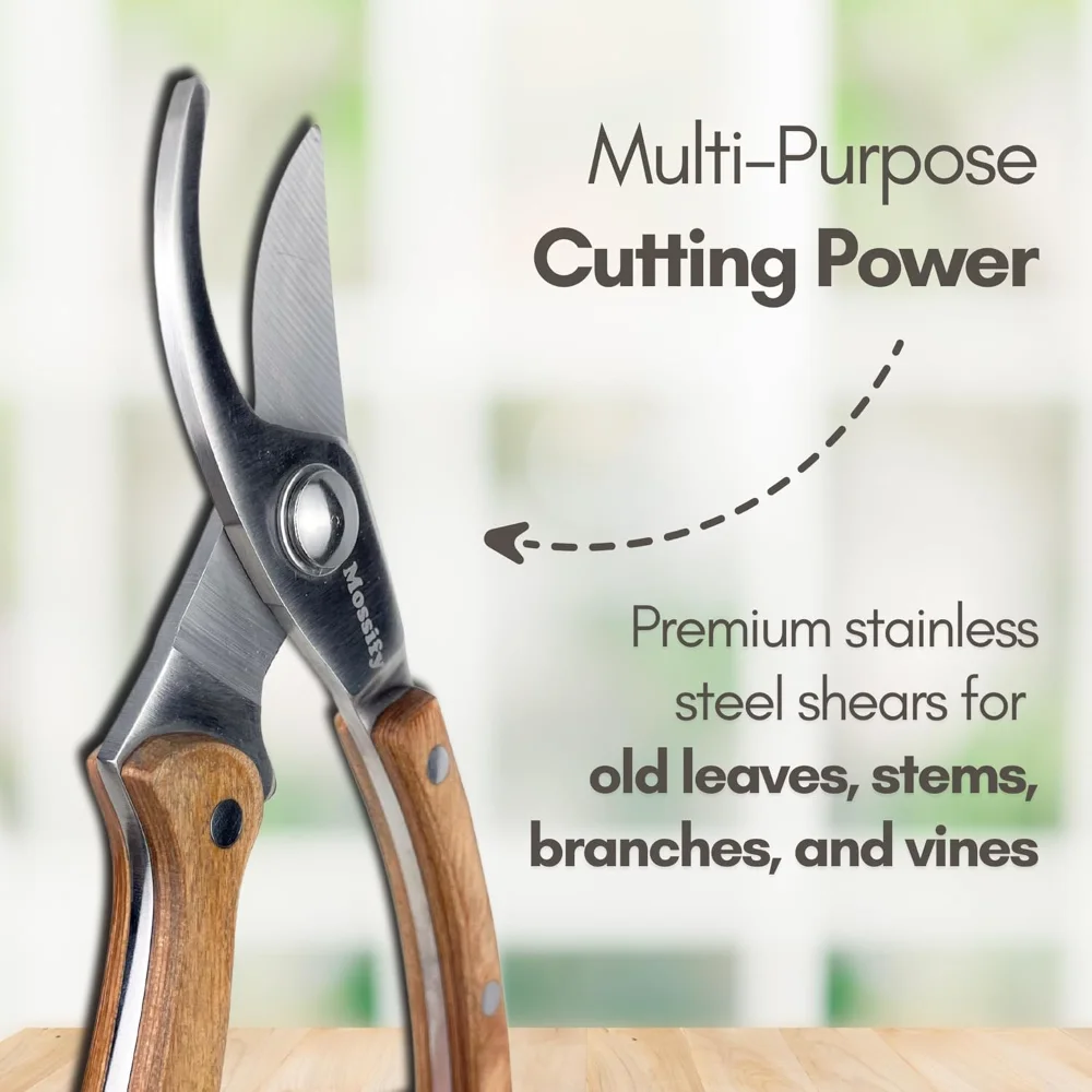 Premium Stainless Steel Pruning Shears with Wooden Handle – Hand Pruners, Plant Clippers – Sharp Garden Tool