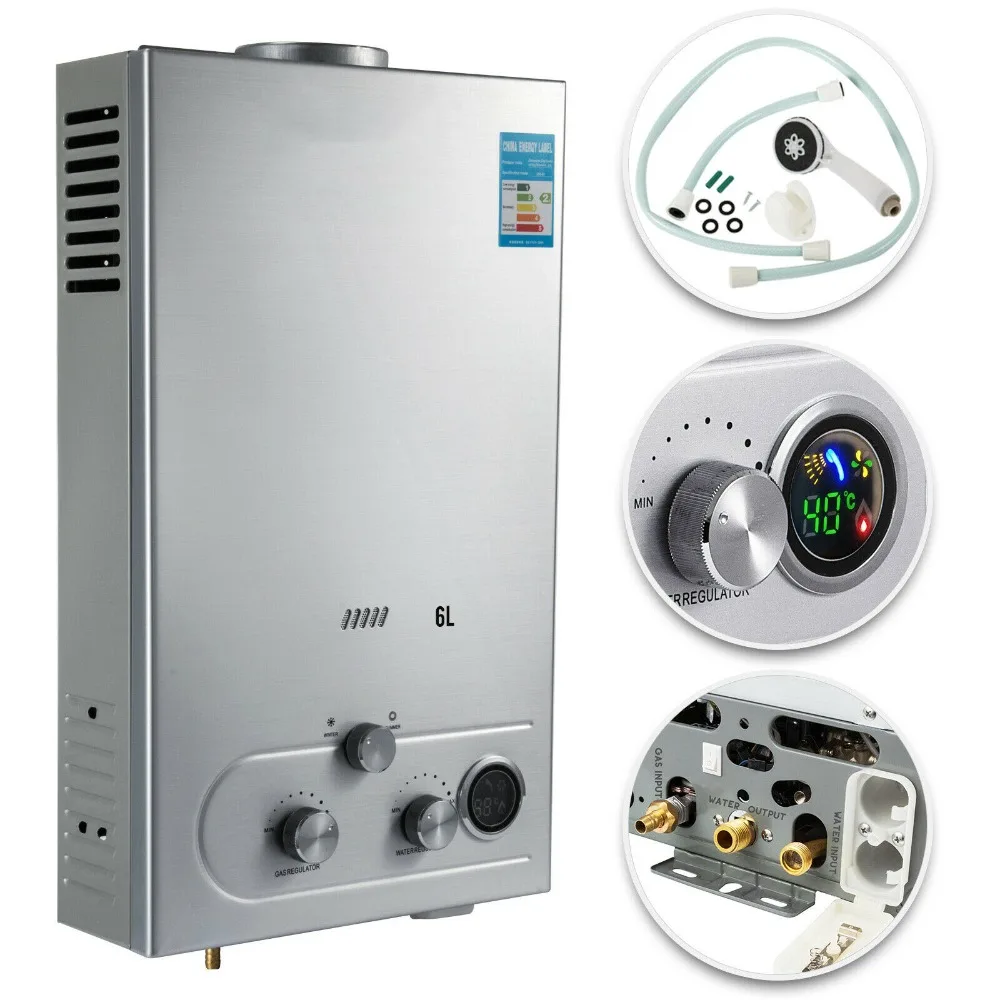Vevor Lpg Warmwaterboiler Propaan Gas Lpg Tankless 6/8/10/12/16/18l 4.8gpm Roestvrijstalen Propaan Gasboiler Kit