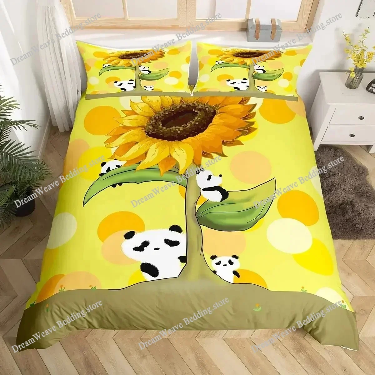 Bedding Decor Panda Duvet Cover Set Animal Comforter Polyester Bedding Set with Pillowcases Starry Sky Blue Ultra Soft King Size
