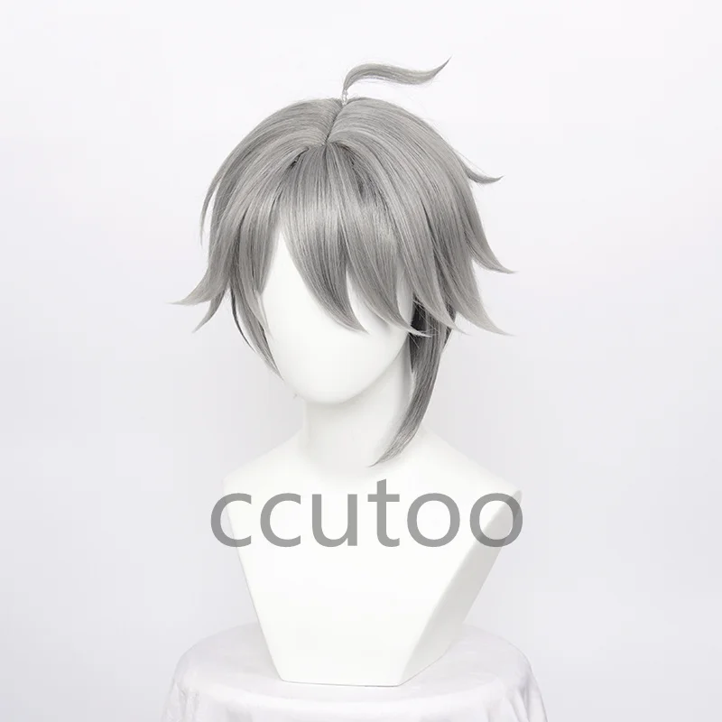 Genshin Impact Al Haitham Cosplay Wig 30cm Short Gray Wig Cosplay Anime Cosplay Wigs Heat Resistant Synthetic Wigs + Wig Cap