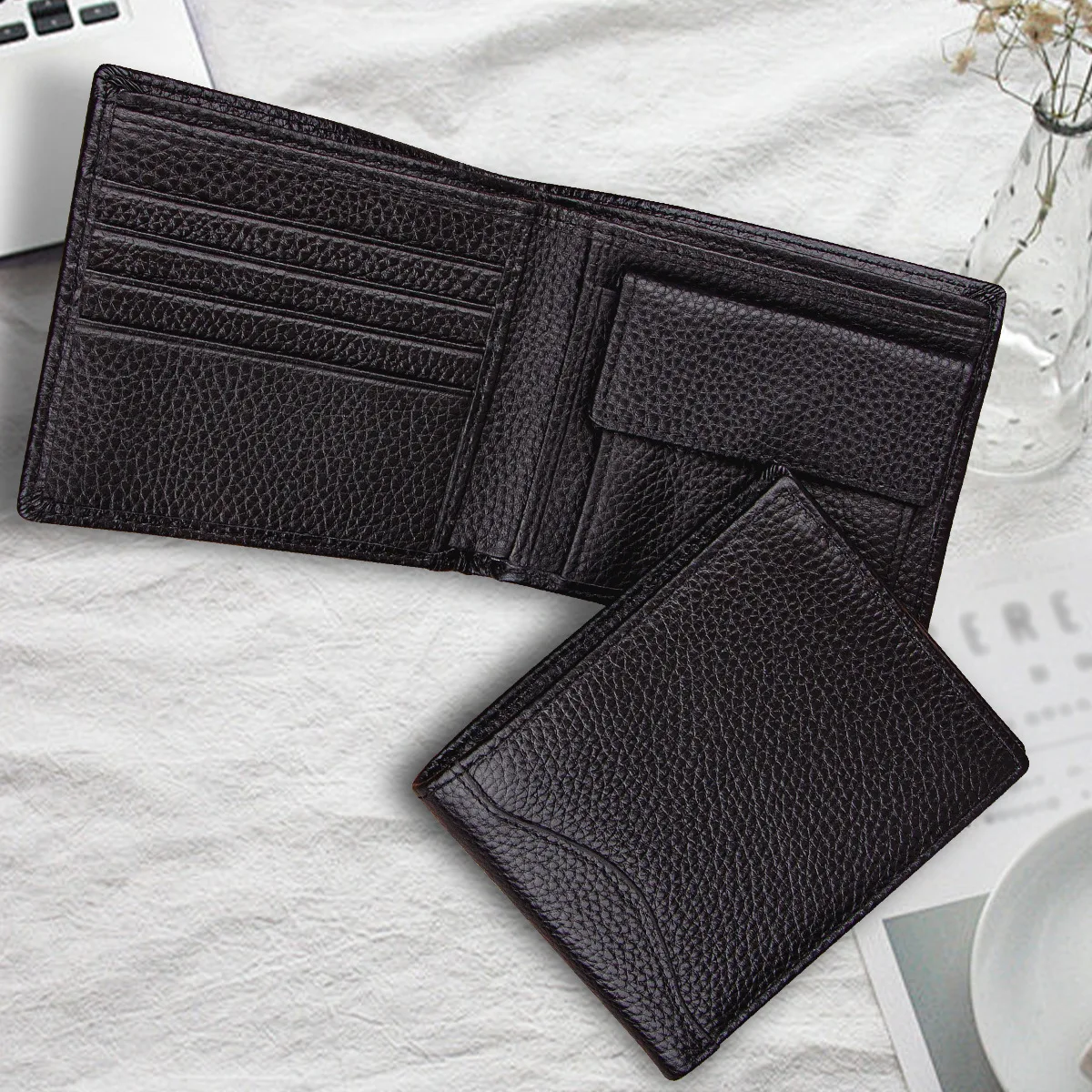 

Bifold Leather Mens Wallet with Coin Purse Anti-theft Wallet Large Capacity Credit Card First Layer Cowhide Coin Bag