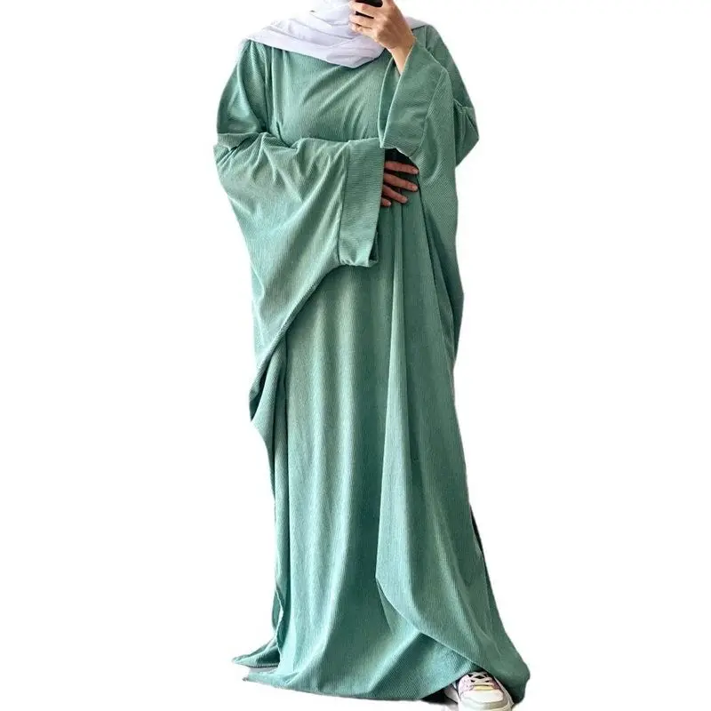 秋冬用コーデュロイ素材のスリット入りゆったりバットウィングスリーブローブ TikTok レディースファッション P30 ロングイブニングガウン