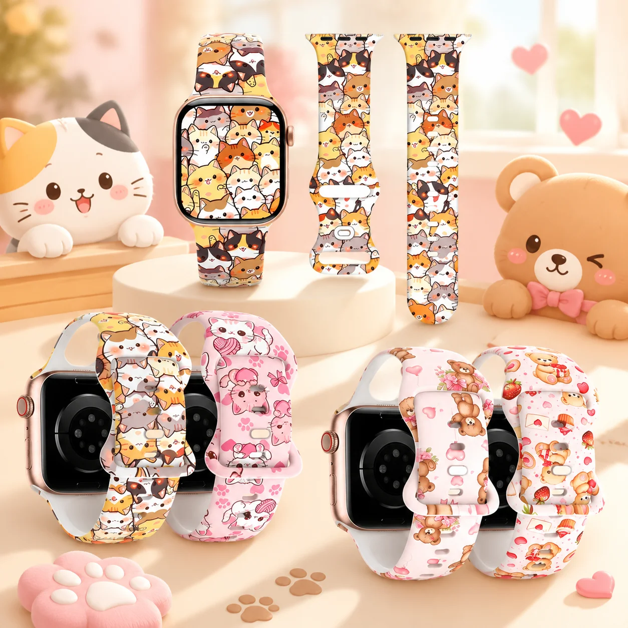 Cute Watch Band for Apple Watch 40/41/42/44/45/46/49mm, Soft and Comfortable Silicone Strap for Women.iWatch Series11 10 987 654