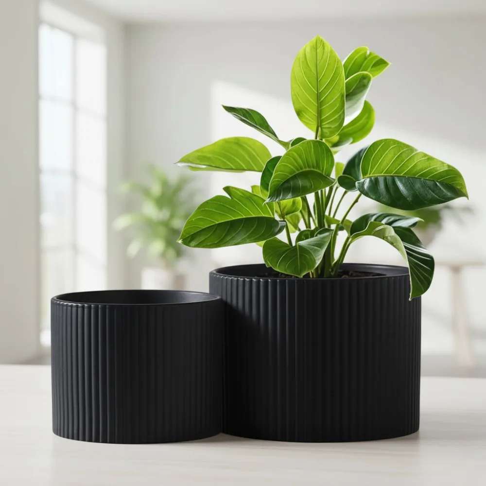 

Современные керамические горшки для растений с дренажем, комнатные горшки 8,1 + 6 дюймов для домашнего декора, минималистичные цветочные горшки матового черного цвета